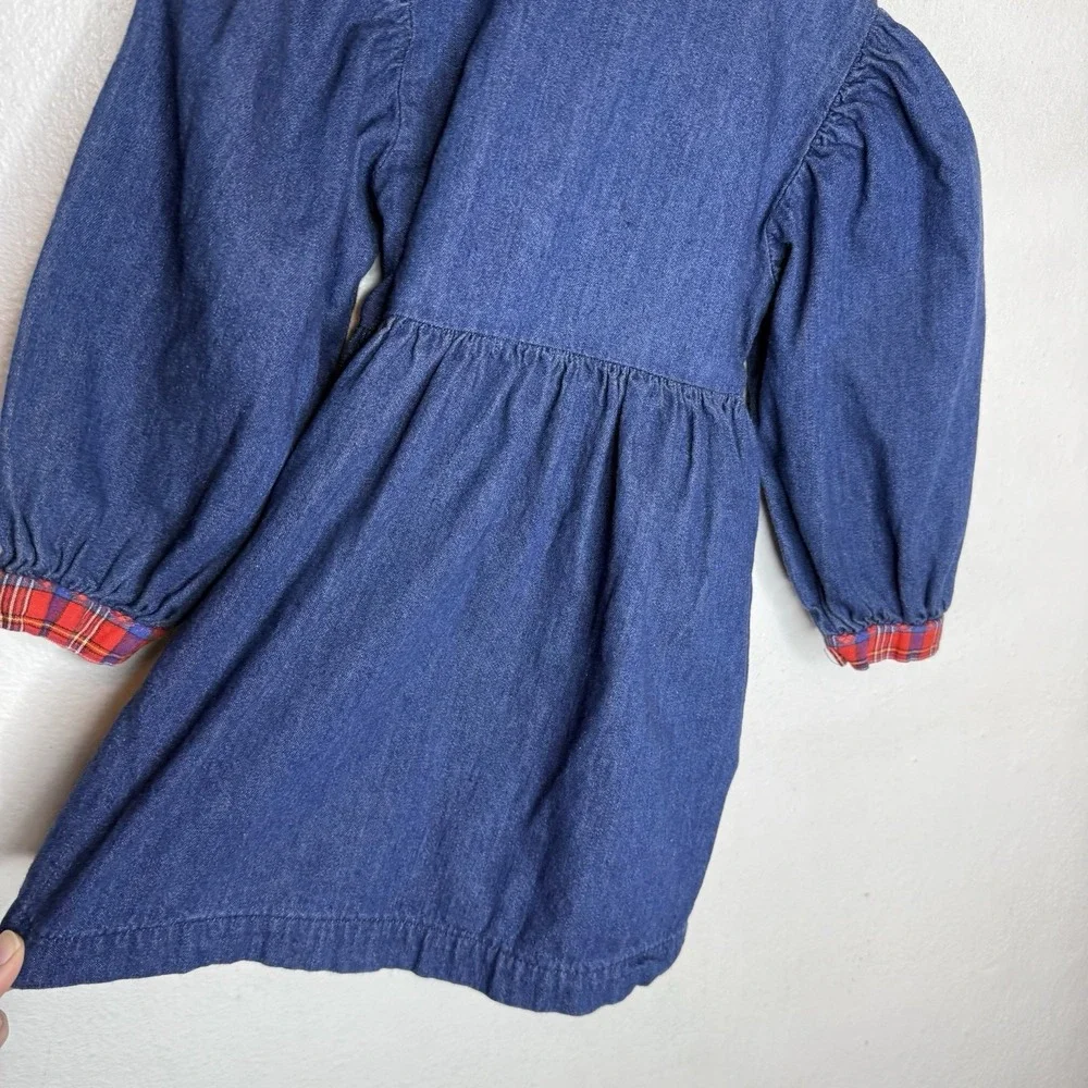 Vintage Oshkosh Denim Red Plaid‎ Collar Button Up Dress Girls 2T Christmas Party